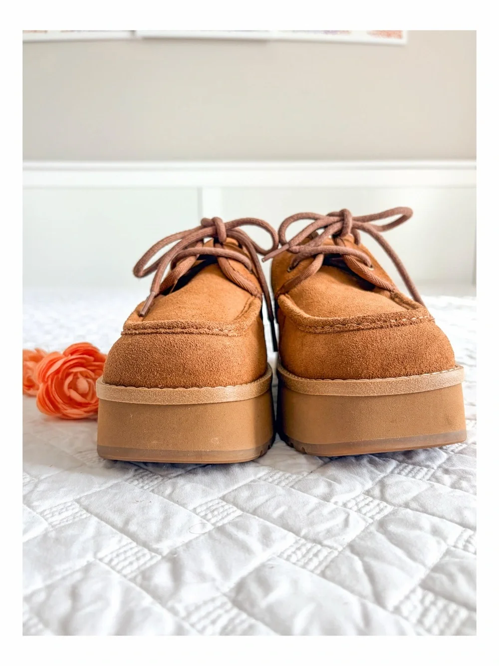 UGG Cityfunc Platform Derby Shoes Chestnut Suede Lace Up Women’s Size 8